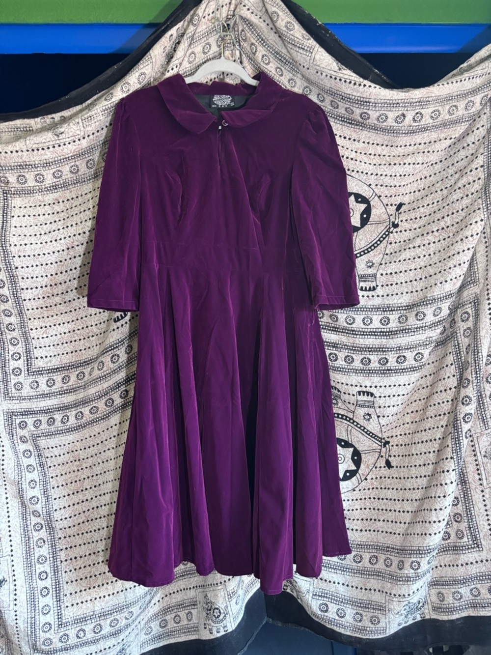 Hearts And Roses Deep Plum Purple Velvet Fit & Flare Pinup Dress Size US12 UK16